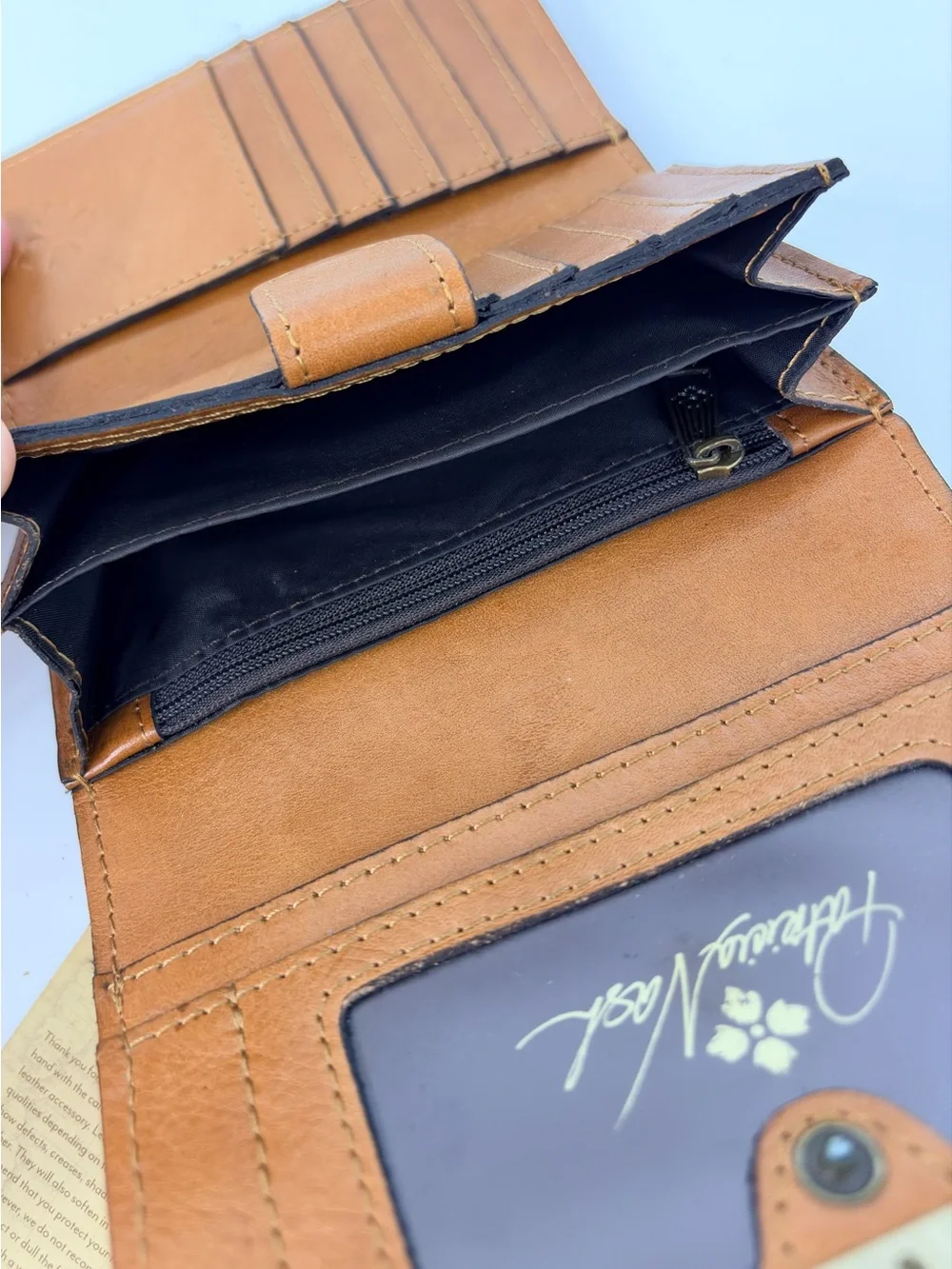 PATRICIA NASH CAMETTI Leather Trifold Wallet Clutch brown tan tooled embossed